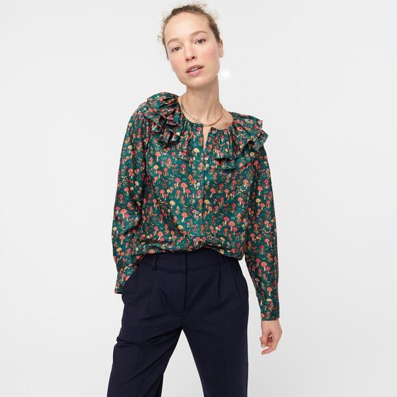 J. Crew Collection silk-twill ruffle-collar top in mushroom floral XS - Picture 8 of 8